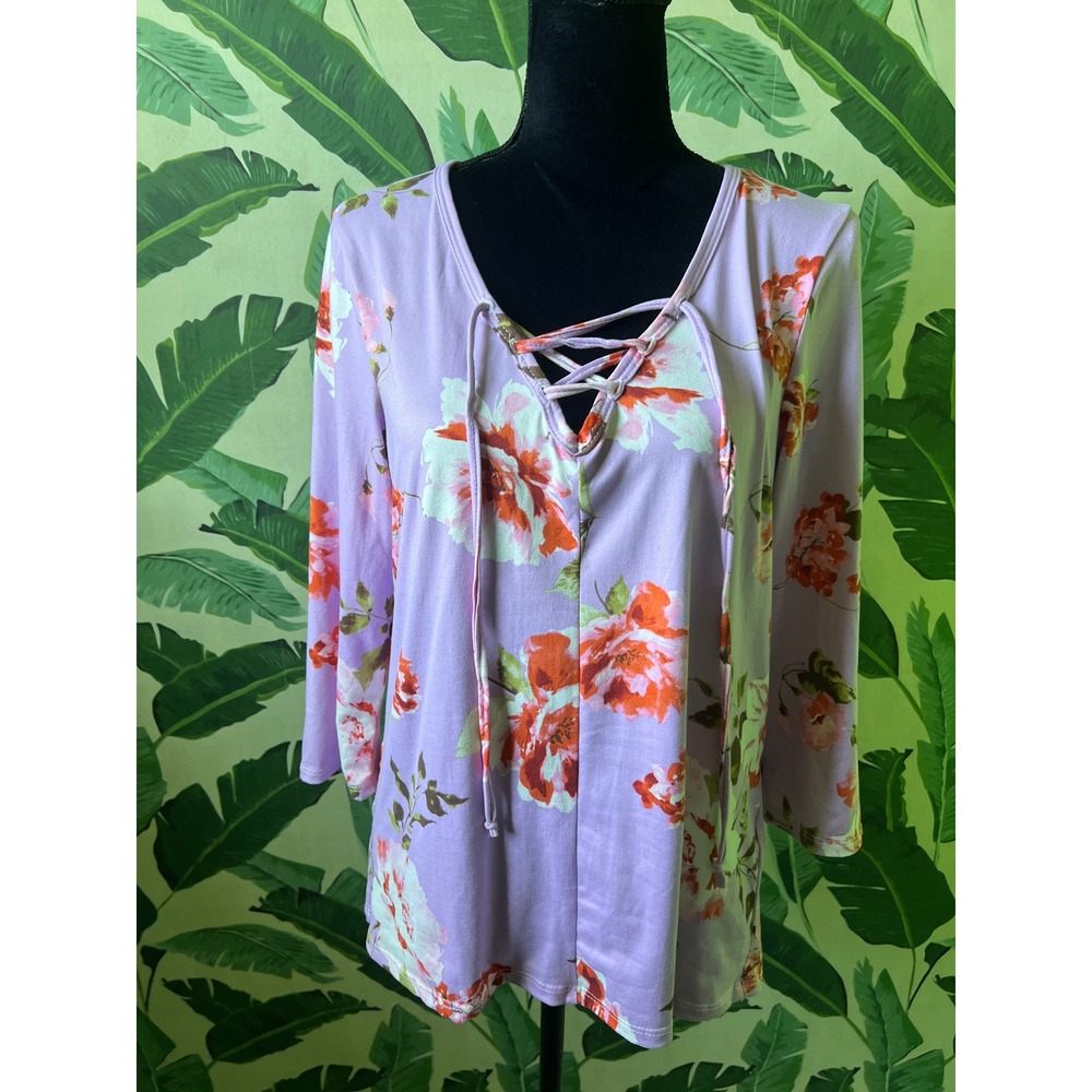 C'est La Vie Floral Lace Up Top Women Medium Purple